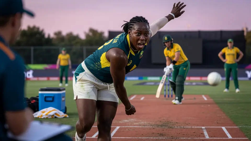 Tight sideline action frame of a batter playing a shot during a women's T20 match